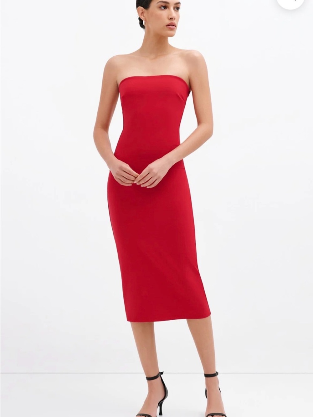 Marcella Natalia Dress European Ponte Strapless Midi Dress Red Women S